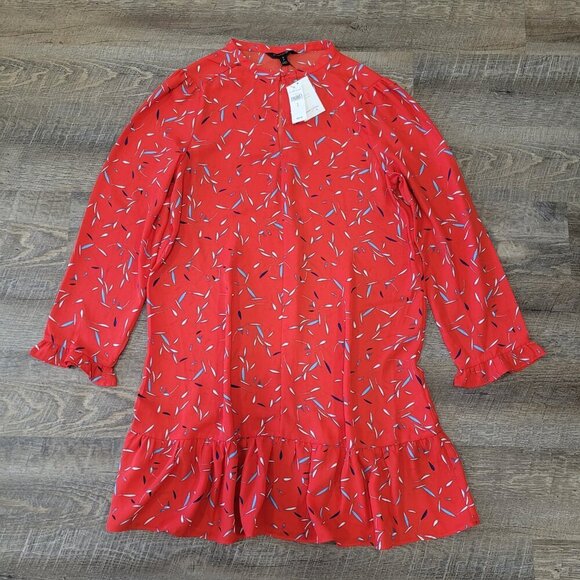NWT BANANA REPUBLIC | Ruffle-Hem Swing Shift Dress Patterned | Sz. S - Picture 3 of 7